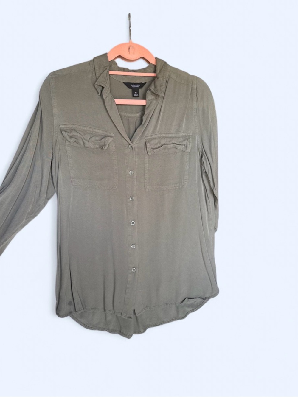 Simply Vera Olive Green Button-Front Utility Shirt